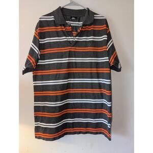 Canyon Club Polo Shirt Mens Large Gray Orange Striped Short Sleeve Collared